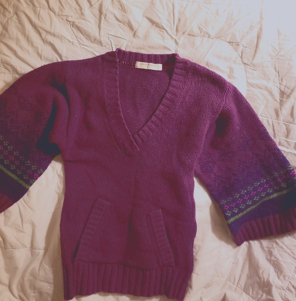 💞Retro purple knit w kangaroo pocket